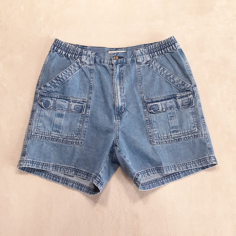 Boca Classics Mens Denim Cargo Shorts Sz.36/Blue Elastic Waist Cotton/Outdoor